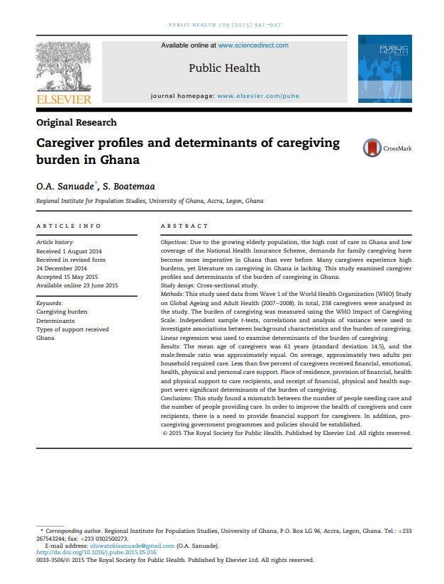 Cover image for Caregiver Profiles and Determinants of Caregiving Burden in Ghana